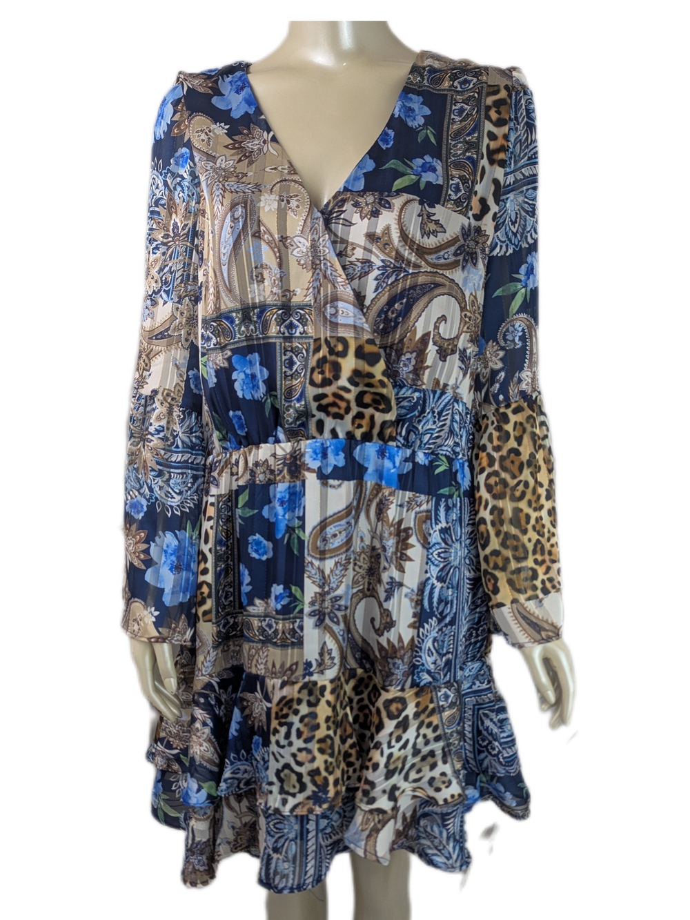 Boston Proper Wild Patchwork Print Flare Sleeve Peasant Dress